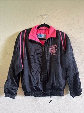 Vintage Women’s Black and Hot Pink Windbreaker Jacket